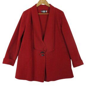 Cameleon Fleece Coat Jacket Red Women's Size M Lagenlook $169 Made in USA